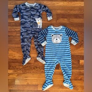 Carter’s Fuzzy Fleece Footie Pajamas Lot of 2 Toddler Boy Size 24M